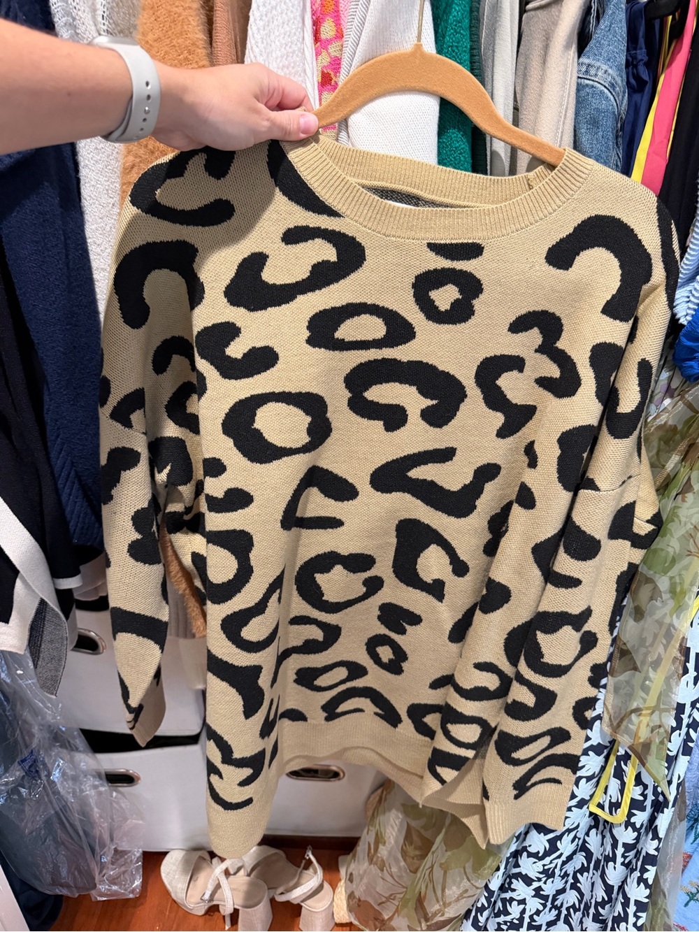 Mud Pie Black and Tan Leopard Crewneck Sweater